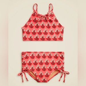 Crewcuts Girls Floral Bow Tie 2 Piece Swimsuit, 5, Coral/ Red